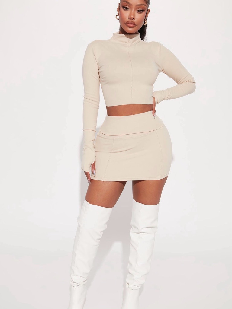 Just Over You Skirt Set - Beige